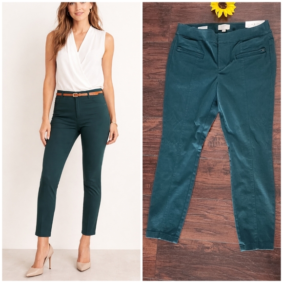 LOFT Pants - Loft Green Skinny Ankle Trousers Pants